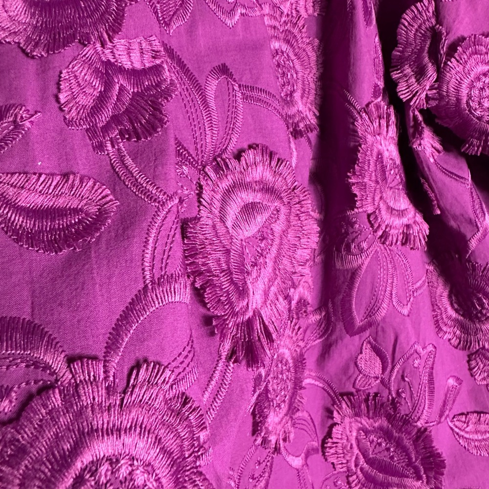 CHICO Magenta Floral Embroidered Puff Sleeve Button Front Blouse Boho Pink Top‎ - Picture 6 of 9